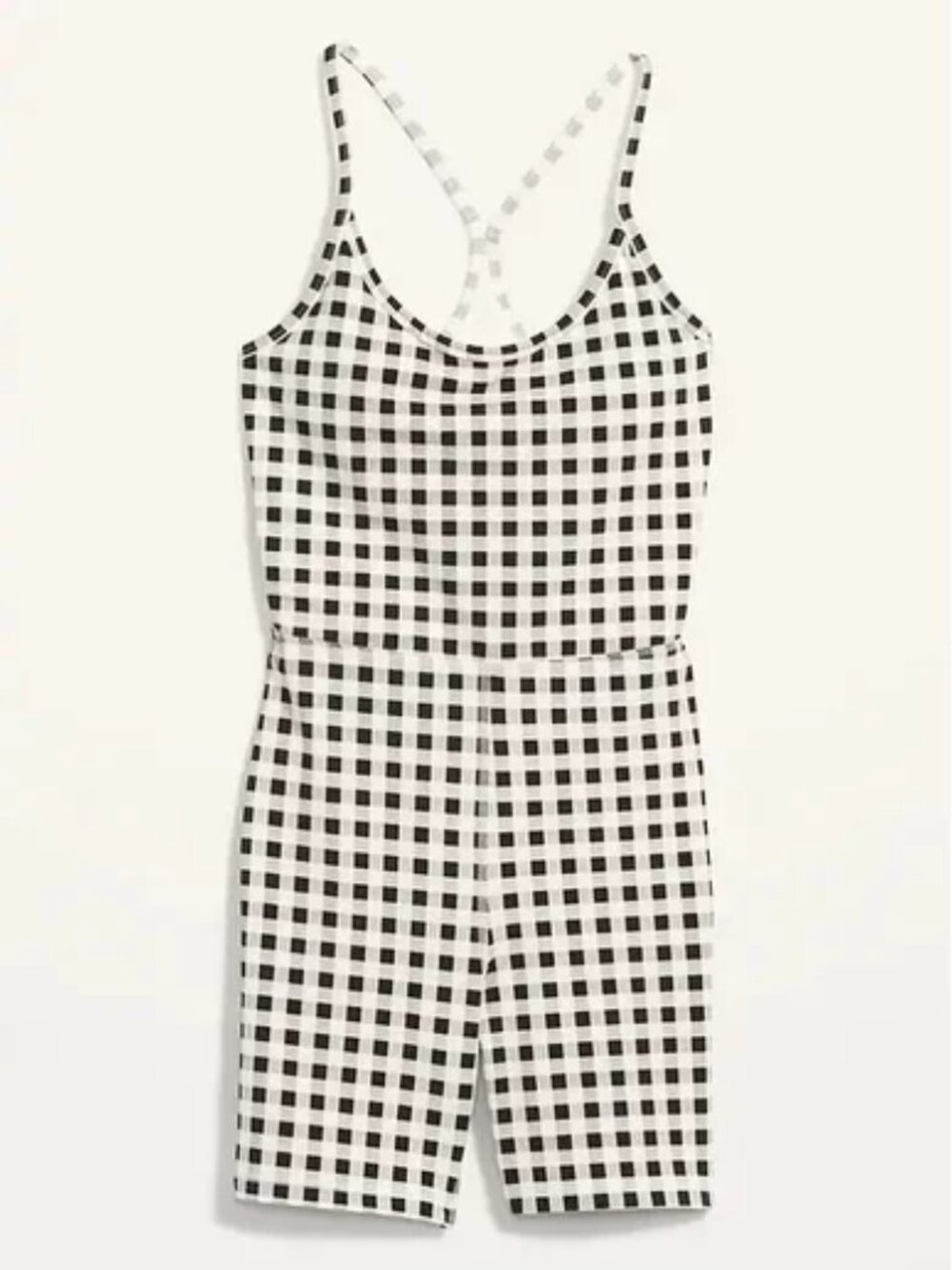 Old Navy Active Powerchill Racerback Checkered Romper in Black/White Plaid Check - Picture 10 of 10